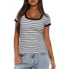 imageDarong Women Summer Short Sleeve Scoop Neck TShirts Ribbed Knit Striped Color Block Basic Shirt Casual Slim Fit Tee TopsWhtie Black Stripe