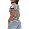 imageDarong Women Summer Short Sleeve Scoop Neck TShirts Ribbed Knit Striped Color Block Basic Shirt Casual Slim Fit Tee TopsWhtie Black Stripe