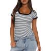 imageDarong Women Summer Short Sleeve Scoop Neck TShirts Ribbed Knit Striped Color Block Basic Shirt Casual Slim Fit Tee TopsWhtie Black Stripe