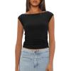 imageDarong Womens Summer Boat Neck Tops Trendy Casual Cap Sleeve Slim Fitted Modal Basic Tee ShirtsBlack