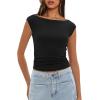 imageDarong Womens Summer Boat Neck Tops Trendy Casual Cap Sleeve Slim Fitted Modal Basic Tee ShirtsBlack