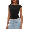 imageDarong Womens Summer Boat Neck Tops Trendy Casual Cap Sleeve Slim Fitted Modal Basic Tee ShirtsBlack