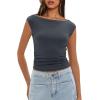 imageDarong Womens Summer Boat Neck Tops Trendy Casual Cap Sleeve Slim Fitted Modal Basic Tee ShirtsGrey