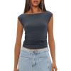 imageDarong Womens Summer Boat Neck Tops Trendy Casual Cap Sleeve Slim Fitted Modal Basic Tee ShirtsGrey