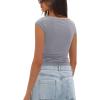 imageDarong Womens Summer Boat Neck Tops Trendy Casual Cap Sleeve Slim Fitted Modal Basic Tee ShirtsGrey Blue