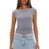 imageDarong Womens Summer Boat Neck Tops Trendy Casual Cap Sleeve Slim Fitted Modal Basic Tee ShirtsGrey Blue