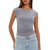 imageDarong Womens Summer Boat Neck Tops Trendy Casual Cap Sleeve Slim Fitted Modal Basic Tee ShirtsGrey Blue