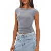 imageDarong Womens Summer Boat Neck Tops Trendy Casual Cap Sleeve Slim Fitted Modal Basic Tee ShirtsGrey Blue