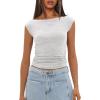 imageDarong Womens Summer Boat Neck Tops Trendy Casual Cap Sleeve Slim Fitted Modal Basic Tee ShirtsWhite Grey