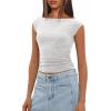imageDarong Womens Summer Boat Neck Tops Trendy Casual Cap Sleeve Slim Fitted Modal Basic Tee ShirtsWhite Grey