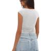 imageDarong Womens Summer Boat Neck Tops Trendy Casual Cap Sleeve Slim Fitted Modal Basic Tee ShirtsWhite Grey
