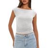 imageDarong Womens Summer Boat Neck Tops Trendy Casual Cap Sleeve Slim Fitted Modal Basic Tee ShirtsWhite Grey