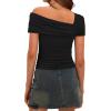 imageDarong Womens Summer Short Sleeve One Off The Shoulder Top Ruched Going Out Tops Slim Fit Y2K ShirtBlack