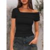 imageDarong Womens Summer Short Sleeve One Off The Shoulder Top Ruched Going Out Tops Slim Fit Y2K ShirtBlack