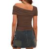 imageDarong Womens Summer Short Sleeve One Off The Shoulder Top Ruched Going Out Tops Slim Fit Y2K ShirtCoffee
