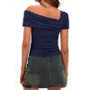 imageDarong Womens Summer Short Sleeve One Off The Shoulder Top Ruched Going Out Tops Slim Fit Y2K ShirtDark Blue