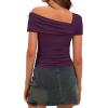 imageDarong Womens Summer Short Sleeve One Off The Shoulder Top Ruched Going Out Tops Slim Fit Y2K ShirtDark Purple
