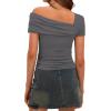 imageDarong Womens Summer Short Sleeve One Off The Shoulder Top Ruched Going Out Tops Slim Fit Y2K ShirtGrey