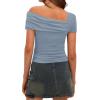imageDarong Womens Summer Short Sleeve One Off The Shoulder Top Ruched Going Out Tops Slim Fit Y2K ShirtGrey Blue