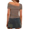 imageDarong Womens Summer Short Sleeve One Off The Shoulder Top Ruched Going Out Tops Slim Fit Y2K ShirtKhaki