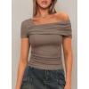 imageDarong Womens Summer Short Sleeve One Off The Shoulder Top Ruched Going Out Tops Slim Fit Y2K ShirtKhaki