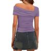 imageDarong Womens Summer Short Sleeve One Off The Shoulder Top Ruched Going Out Tops Slim Fit Y2K ShirtLavender