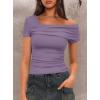 imageDarong Womens Summer Short Sleeve One Off The Shoulder Top Ruched Going Out Tops Slim Fit Y2K ShirtLavender
