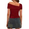 imageDarong Womens Summer Short Sleeve One Off The Shoulder Top Ruched Going Out Tops Slim Fit Y2K ShirtRed