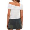 imageDarong Womens Summer Short Sleeve One Off The Shoulder Top Ruched Going Out Tops Slim Fit Y2K ShirtWhite
