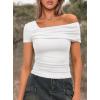 imageDarong Womens Summer Short Sleeve One Off The Shoulder Top Ruched Going Out Tops Slim Fit Y2K ShirtWhite