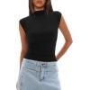 imageDarong Womens Summer Tops Cap Sleeve Side Ruched Going Out Top Mock Neck Slim Fitted Cute Shirts Y2K TeeBlack