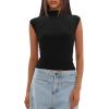 imageDarong Womens Summer Tops Cap Sleeve Side Ruched Going Out Top Mock Neck Slim Fitted Cute Shirts Y2K TeeBlack