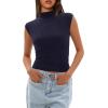 imageDarong Womens Summer Tops Cap Sleeve Side Ruched Going Out Top Mock Neck Slim Fitted Cute Shirts Y2K TeeDark Blue