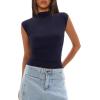 imageDarong Womens Summer Tops Cap Sleeve Side Ruched Going Out Top Mock Neck Slim Fitted Cute Shirts Y2K TeeDark Blue