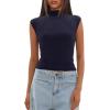 imageDarong Womens Summer Tops Cap Sleeve Side Ruched Going Out Top Mock Neck Slim Fitted Cute Shirts Y2K TeeDark Blue