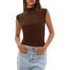 imageDarong Womens Summer Tops Cap Sleeve Side Ruched Going Out Top Mock Neck Slim Fitted Cute Shirts Y2K TeeDark Coffee