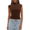imageDarong Womens Summer Tops Cap Sleeve Side Ruched Going Out Top Mock Neck Slim Fitted Cute Shirts Y2K TeeDark Coffee