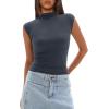imageDarong Womens Summer Tops Cap Sleeve Side Ruched Going Out Top Mock Neck Slim Fitted Cute Shirts Y2K TeeGrey