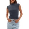 imageDarong Womens Summer Tops Cap Sleeve Side Ruched Going Out Top Mock Neck Slim Fitted Cute Shirts Y2K TeeGrey