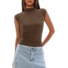 imageDarong Womens Summer Tops Cap Sleeve Side Ruched Going Out Top Mock Neck Slim Fitted Cute Shirts Y2K TeeKhaki