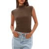 imageDarong Womens Summer Tops Cap Sleeve Side Ruched Going Out Top Mock Neck Slim Fitted Cute Shirts Y2K TeeKhaki
