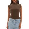 imageDarong Womens Summer Tops Cap Sleeve Side Ruched Going Out Top Mock Neck Slim Fitted Cute Shirts Y2K TeeKhaki