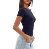 imageDarong Womens Summer Tops Crew Neck Short Sleeve Open Back Top Shirts Fitted T Shirt Y2k ClothingDark Blue