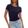 imageDarong Womens Summer Tops Crew Neck Short Sleeve Open Back Top Shirts Fitted T Shirt Y2k ClothingDark Blue