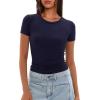 imageDarong Womens Summer Tops Crew Neck Short Sleeve Open Back Top Shirts Fitted T Shirt Y2k ClothingDark Blue