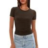 imageDarong Womens Summer Tops Crew Neck Short Sleeve Open Back Top Shirts Fitted T Shirt Y2k ClothingDark Brown
