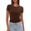 imageDarong Womens Summer Tops Crew Neck Short Sleeve Open Back Top Shirts Fitted T Shirt Y2k ClothingDark Coffee