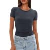imageDarong Womens Summer Tops Crew Neck Short Sleeve Open Back Top Shirts Fitted T Shirt Y2k ClothingGrey