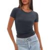 imageDarong Womens Summer Tops Crew Neck Short Sleeve Open Back Top Shirts Fitted T Shirt Y2k ClothingGrey