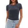 imageDarong Womens Summer Tops Crew Neck Short Sleeve Open Back Top Shirts Fitted T Shirt Y2k ClothingGrey